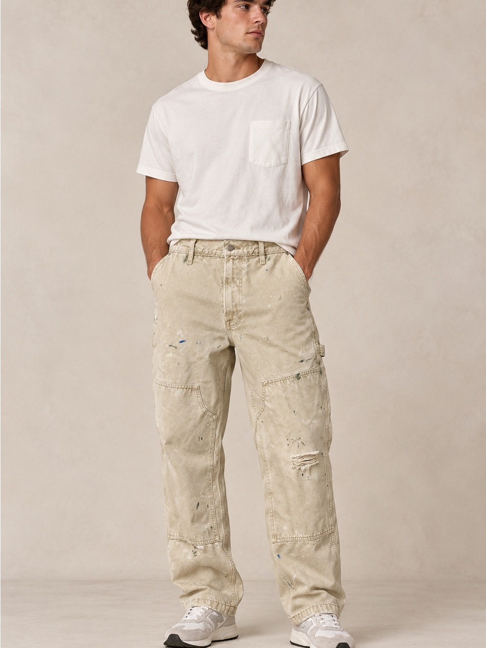 Abercrombie & Fitch Carpenter Pants 34x30 Loose Fit Distressed Paint Splatter